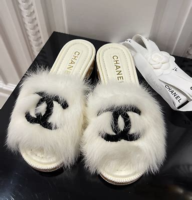 chanel furry slides|Chanel sandals canada.